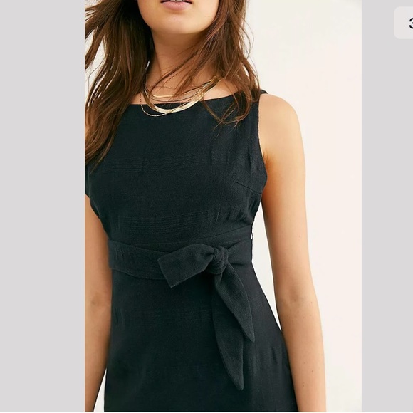 SOLD✨New FREE PEOPLE Zahara Linen Tie Waist Black Dress - Picture 4 of 7